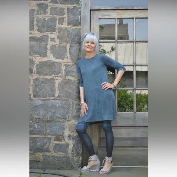 BLUE A-Line 3/4 sleeve Swing Dress - Picture 2 of 4